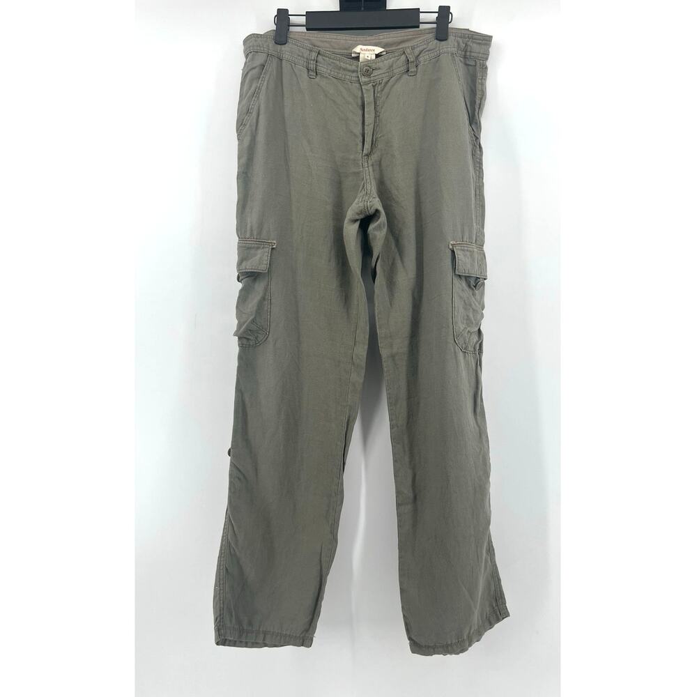 Sundance 100% Linen Cargo Pants Women's Size 8 Green Lightweight